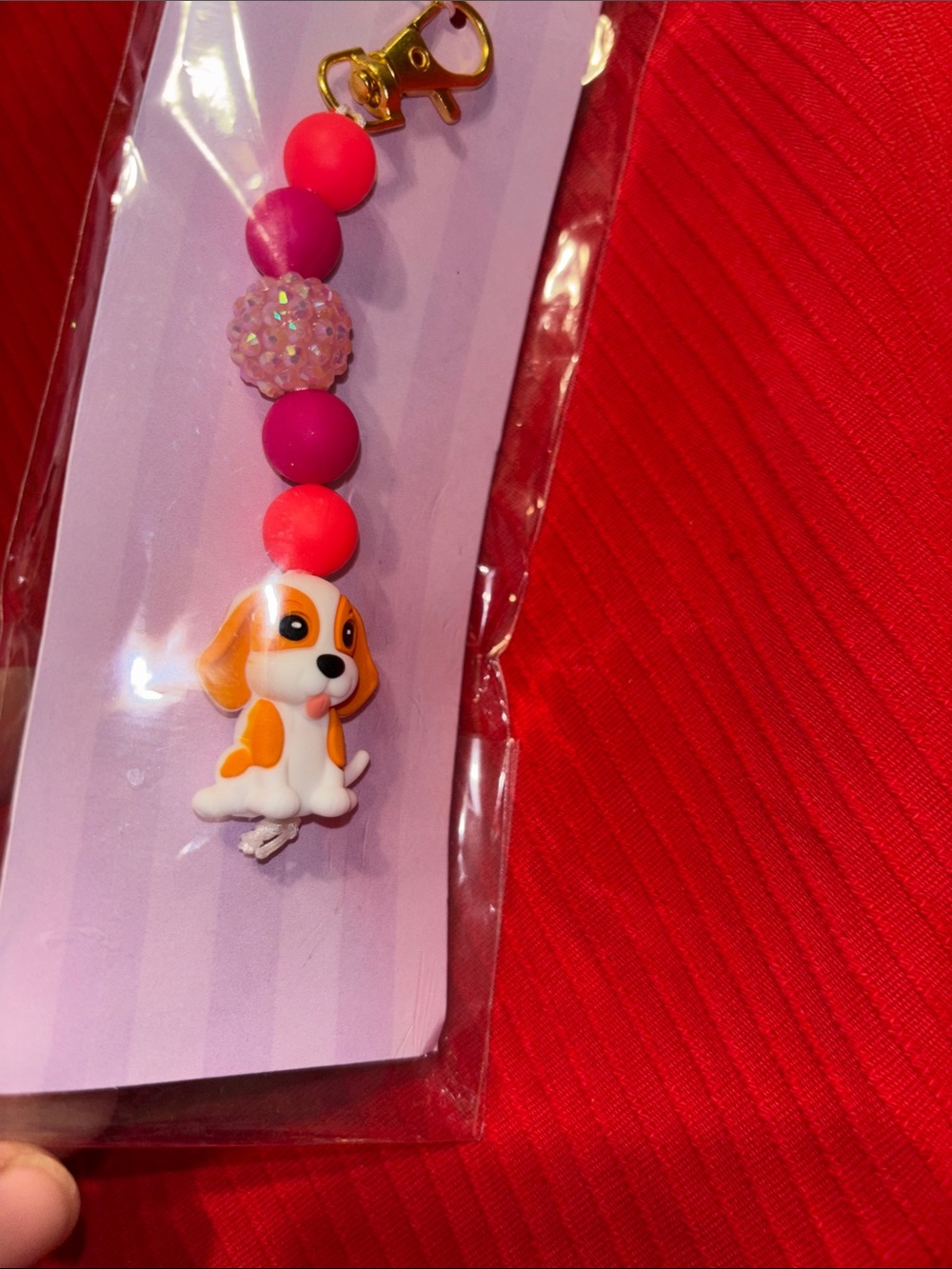 Pink & Orange Dog Charm Keychain 5” - Picture 2 of 4